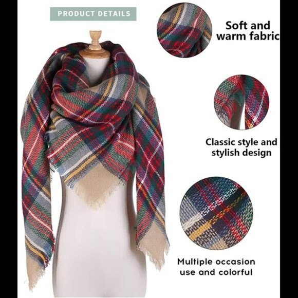 Plaid Blanket Scarf Women Warm Winter Tartan Checked Shawl Wrap Scarf Gift - Picture 5 of 6